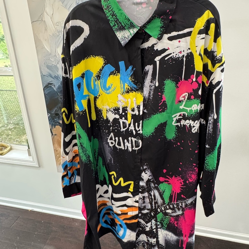 SHEIN Multicolor Graffiti Print Shirt